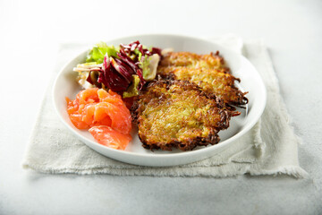 Homemade potato pancakes or latkes