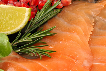 Salted salmon. The texture of red fish. Macro photography of