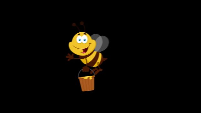 Bee Cartoon Character Flying With Bucket. 4K Animation Video Motion Graphics Without Background