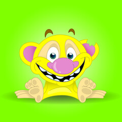 a yellow monkey monster on a green background