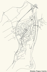 Black simple detailed street roads map on vintage beige background of the municipal district Zbraslav cadastral area of Prague, Czech Republic