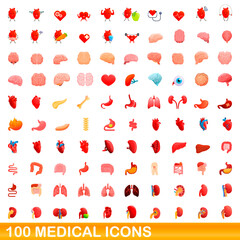 100 medical icons set. Cartoon illustration of 100 medical icons vector set isolated on white background