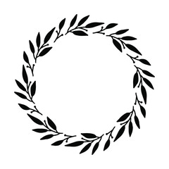 Vector hand drawn spring wreath isolated on white background. Silhouette circle of leaves. Doodle style. Floral frame.
