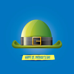 vector saint patricks day green glossy hat clover isolated on blue background. vector vintage leprechaun green cartoon hat