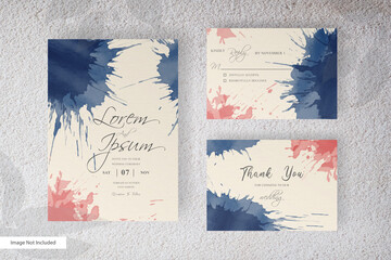 Wedding invitation card template with Set of hand painted abstract