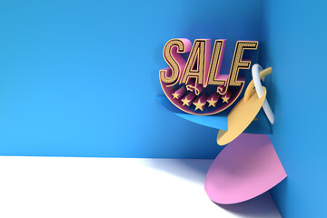 3D Render Sale Discount Banner with Space of Your Text. Flyer Poster Illustration Design.