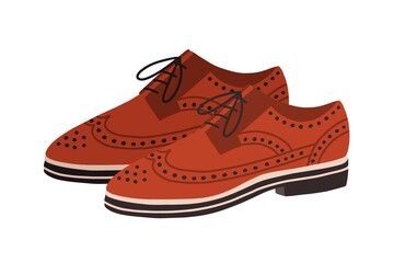 Modern fashion oxford shoes with flat sole. Trendy footwear decorated with eyelet tabs. Colored vector illustration isolated on white background