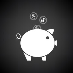 Golden Coins Fall In Piggy Bank Icon