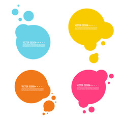 Set of abstract multicolored round banners with particles. Fusion of liquid droplets. Circle text box.