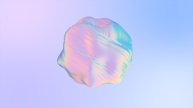 3D animation of an abstract smooth liquid shape. Holographic fabric ball with ripple and swirl. 3d illustration