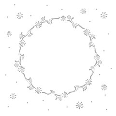 Folksy floral wreath vector design element. Minimalistic elegant calico round shaped frame. Decorative bloomy daisy neutral background