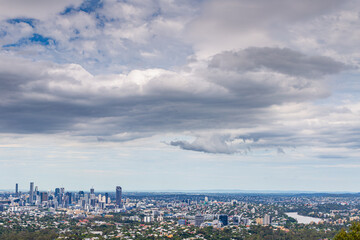 Brisbane from Mount Coot-Tha under heavy cloud cover