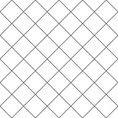 Simple cross grid paper. Cell seamless pattern. Background diagonal squared grating. Criss cross line. Geometric checkered texture. Repeated pattern crisscross net. Repeating square mesh grid. Vector 