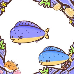 R：もっとメルヘンな水族館☆壁紙 シイラ＆ハリセンボン