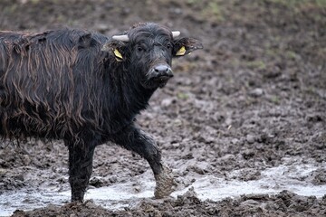 Afrikanischer Büffel im Schlamm auf einem Bauernhof