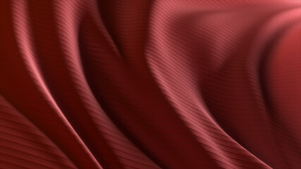 Obraz premium 3d illustration of a red developing fabric with stripes. Elegant and luxurious fashionable dynamic style.