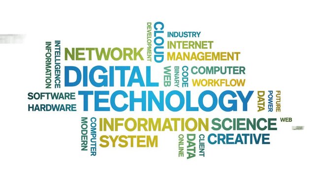 4k Digital Technology Animated Tag Word Cloud;Text Design Animation typography seamless loop.