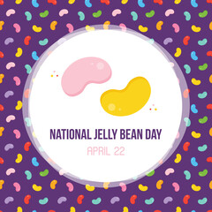 National Jelly Bean Day vector card, illustration with cute colorful jelly beans pattern background.
