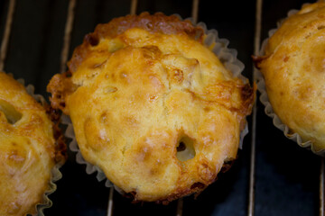 Salty cheese muffin seen from above