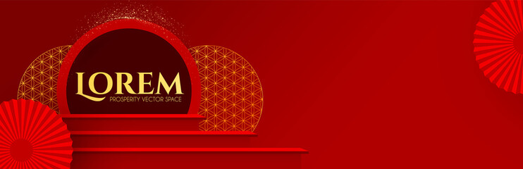 3D podium. Square stage with chinese traditional elements. Asian promotion design pemplate. Chinese new year
