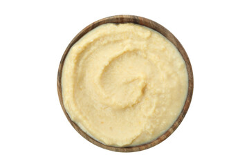 Bowl of fresh hummus isolated on white background