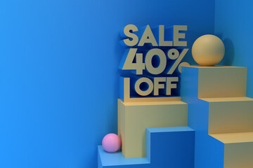 Fototapeta premium 3D Render Abstract 40% Sale OFF Discount Banner 3D Illustration Design.