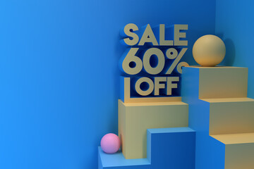 3D Render Abstract 60% Sale OFF Discount Banner 3D Illustration Design.