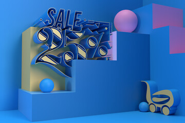 3D Render Abstract 25% Sale OFF Discount Banner 3D Illustration Design.