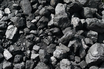 Pile of natural black hard coal or diamond coal background