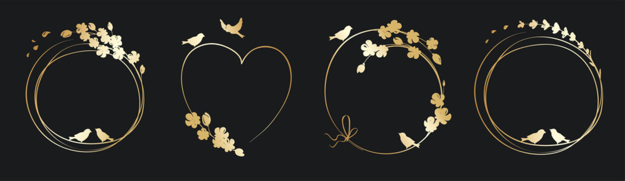 Frames for Wedding invitation. Set vector design elements, golden floral frames.