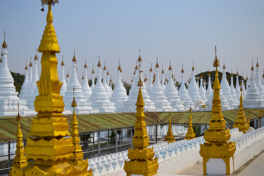 Beautiful shot of the Buddhist temple Sandar Muni Pagoda, Mandalay in Myanmar