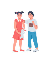 Happy brother and sister flat color vector detailed character. Smiling girl and boy posing together. Teens hug. Family isolated cartoon illustration for web graphic design and animation