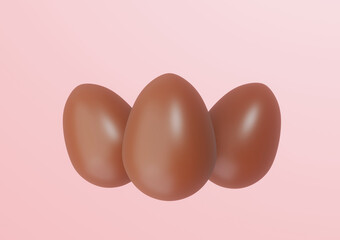 Three Chocolate Easter Eggs on pink background, sweet eastertime, 3d illustration