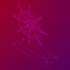 Ship steering wheel. Marine rudder. Wireframe low poly mesh vector illustration.