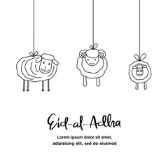 Eid AL Adha greeting flat illustration with cute sheep