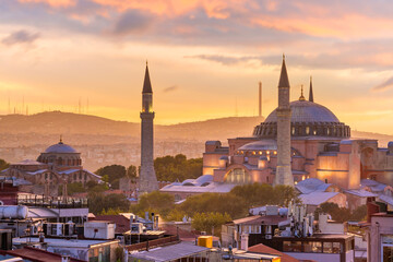 Beautiful view on Hagia Sophia in Istanbul, Turkey from top view - obrazy, fototapety, plakaty