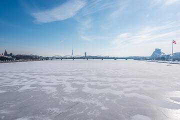 Frozen River next to Riga, Latvia in mid Winter