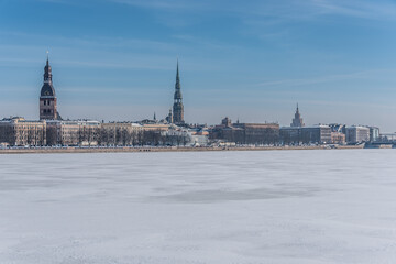 Frozen River next to Riga, Latvia in mid Winter