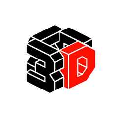 Cubic 3D logo word in black and red. Geometric vector illustration.