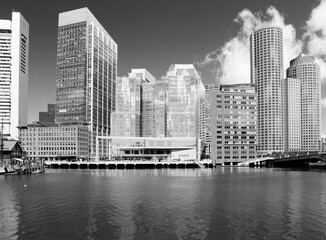 Boston skyline. Black and white photo.