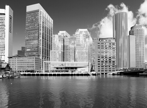 Fototapeta Boston skyline. Black and white photo.