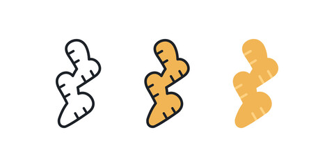 Ginger icon. Linear color icon, contour, shape, outline isolated on white. Thin line. Modern design. Vector set. Illustrations of vegetables.