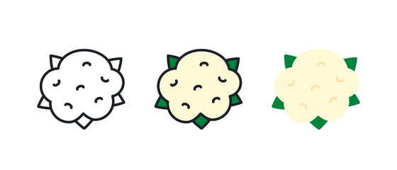 Cauliflower icon. Linear color icon, contour, shape, outline isolated on white. Thin line. Modern design. Vector set. Illustrations of vegetables.