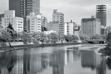 Fototapeta na wymiar Hiroshima. Japan black and white.