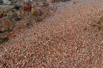 Fototapeta na wymiar Red Sand and Stones of the red Sea Coast, Natural Texture Background