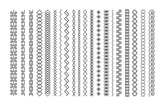 Set of line art decorative elements, border and page rules frame.