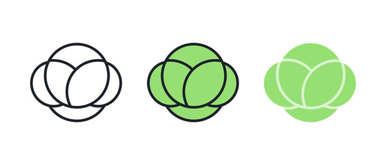 Cabbage icon. Linear color icon, contour, shape, outline isolated on white. Thin line. Modern design. Vector set. Illustrations of vegetables.