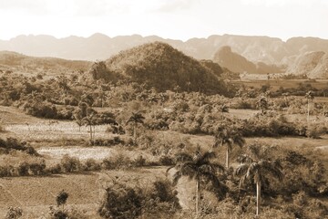 Vinales, Cuba. Sepia retro style.