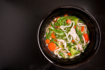 chicken pho with udon noodles