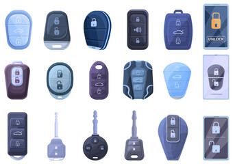 Smart car key icons set. Cartoon set of Smart car key vector icons for web design